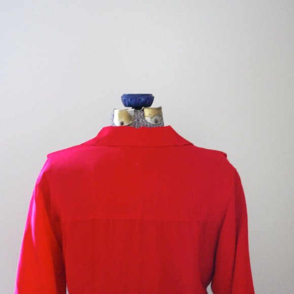 100% Silk Cherry Red Collared Dress - Picture 9 of 12